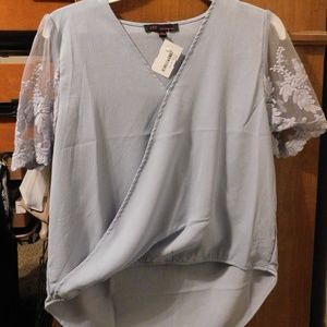 Lace Sleeve Wrap Front Blouse